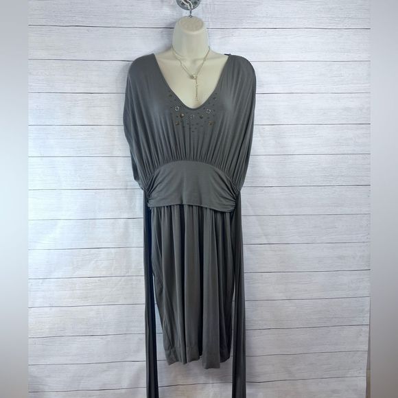 NWT BCBG Y2K Flowy V Neck Dress Detailing Sash Wrap Belt Large 💗 - Picture 6 of 9